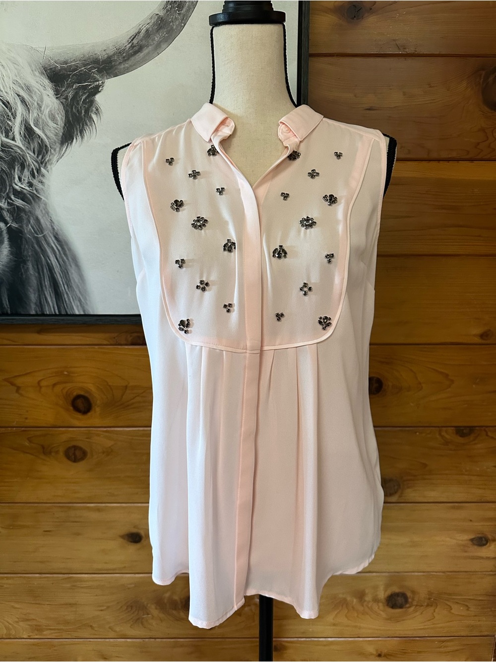Maison Jules Sleeveless Embellished Pink Blouse
